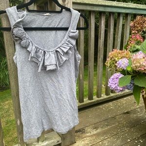 J. Crew Gray Floral Neck Blouse